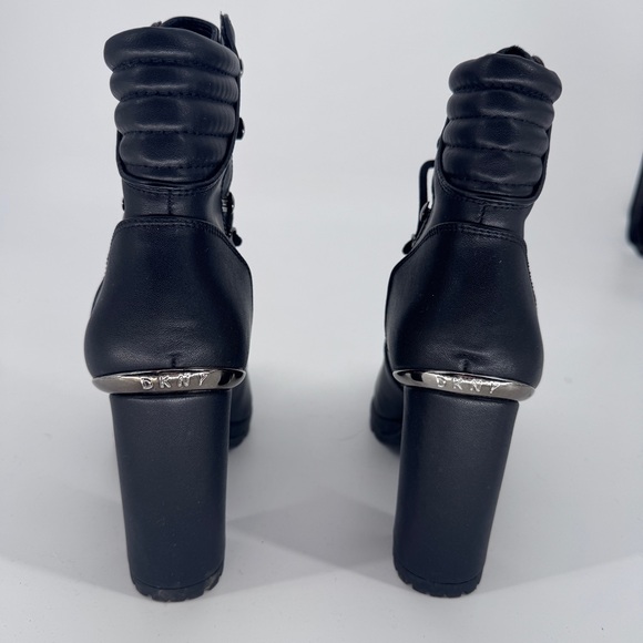 DKNY Black Lace Up High Heel Boots Womens Sz 8.5 chunky moto whimsigoth leather - Picture 5 of 10